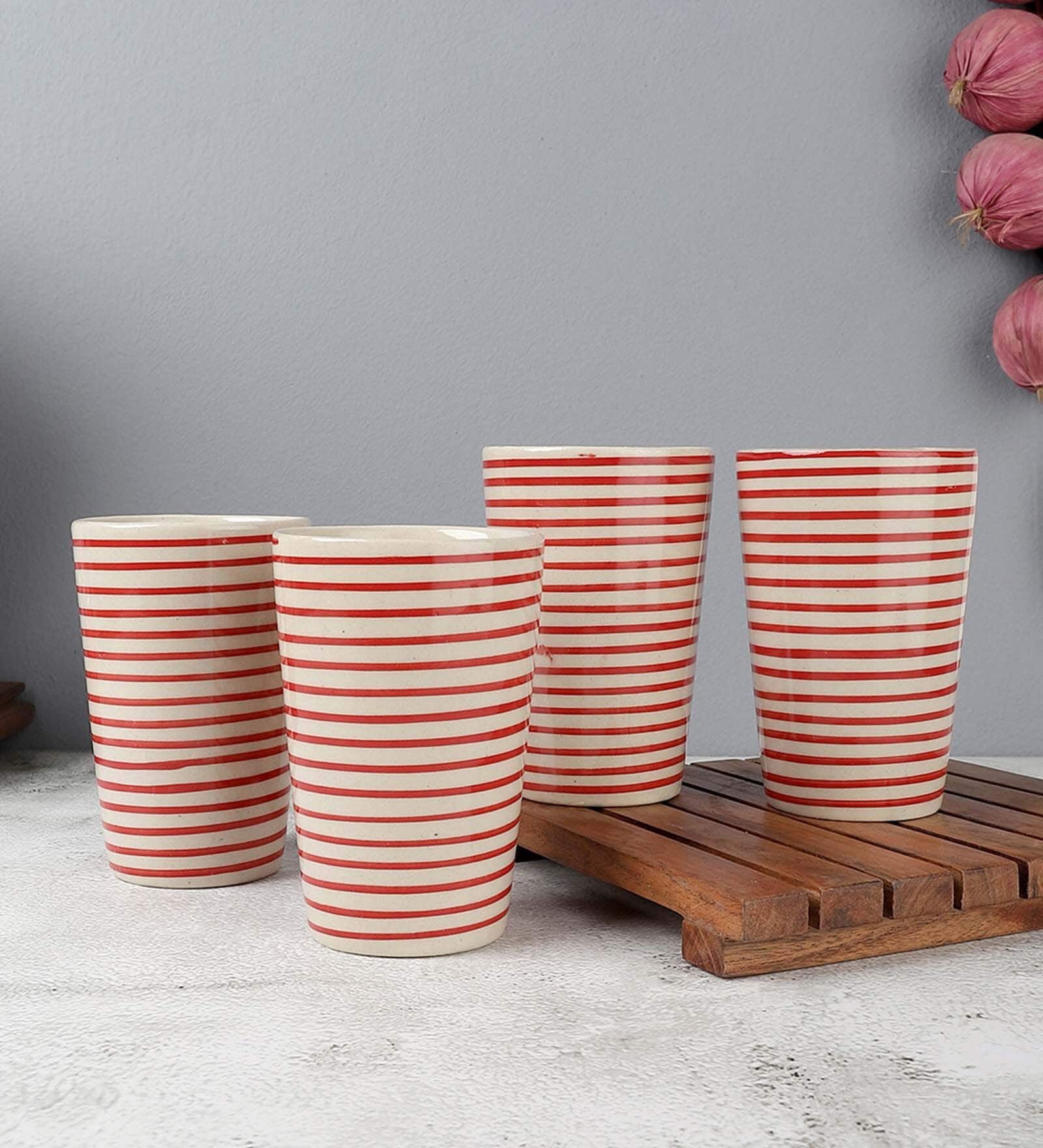 Parikrama 400ml Red & White Ceramic (Set of 4) Everyday Glass