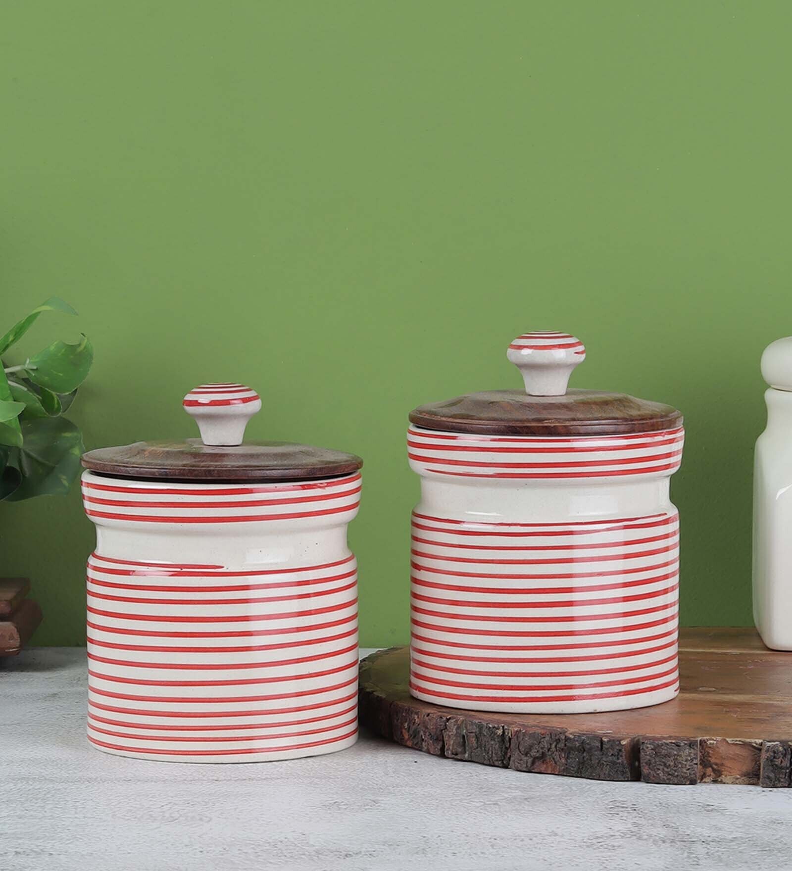 Parikrama Red Spiral 600ml (Set of 2) Ceramic Storage Jar