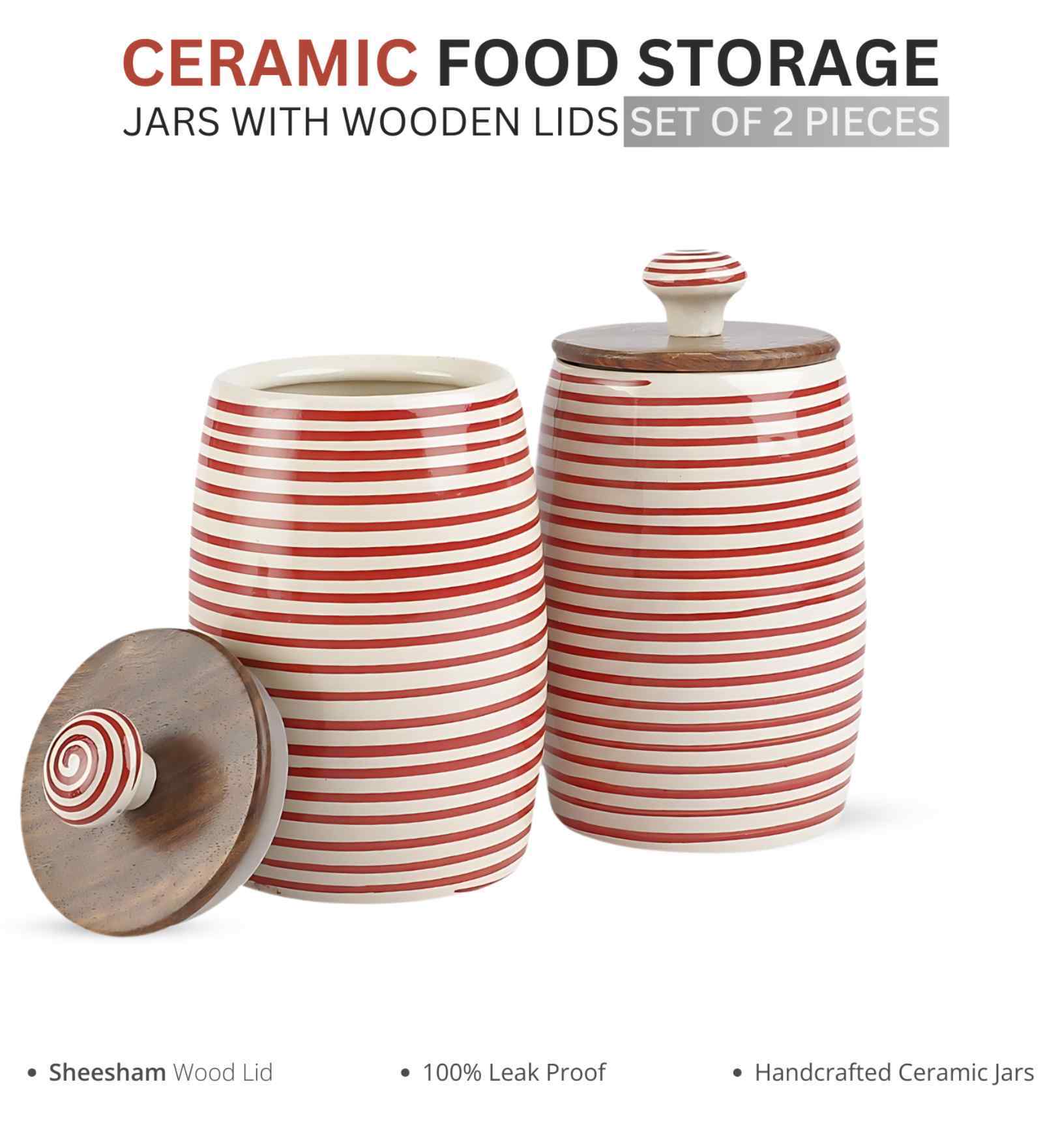 Parikrama Red Spiral Leak Proof Ceramic Small Dholak Jars Set of Two