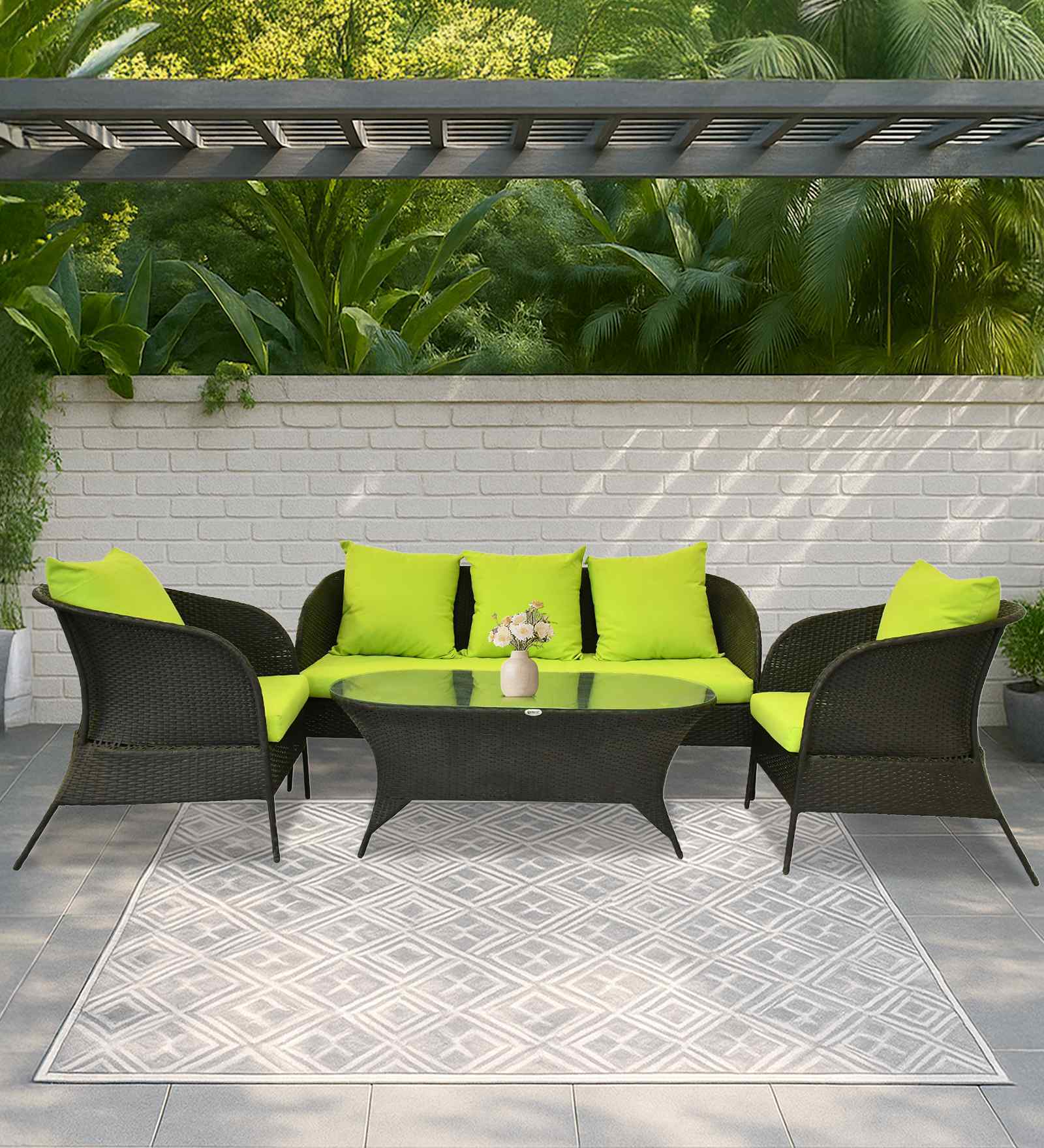 Paris Wicker 2+1+1 Sofa Set In Black And Brown Dual Tone Color