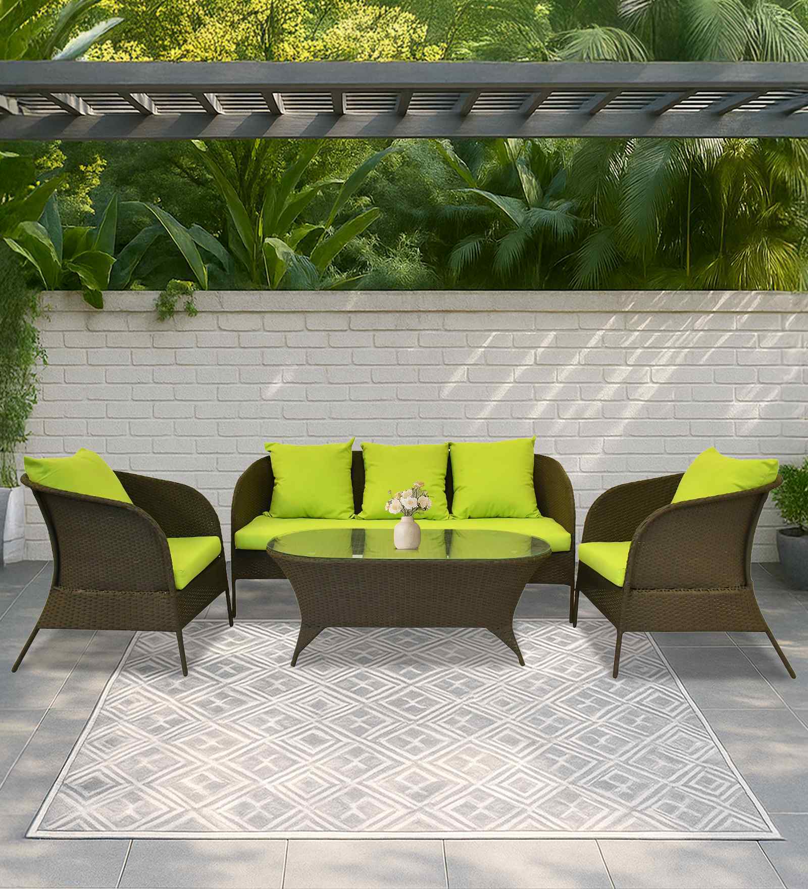 Paris Wicker 2+1+1 Sofa Set In Brown Color