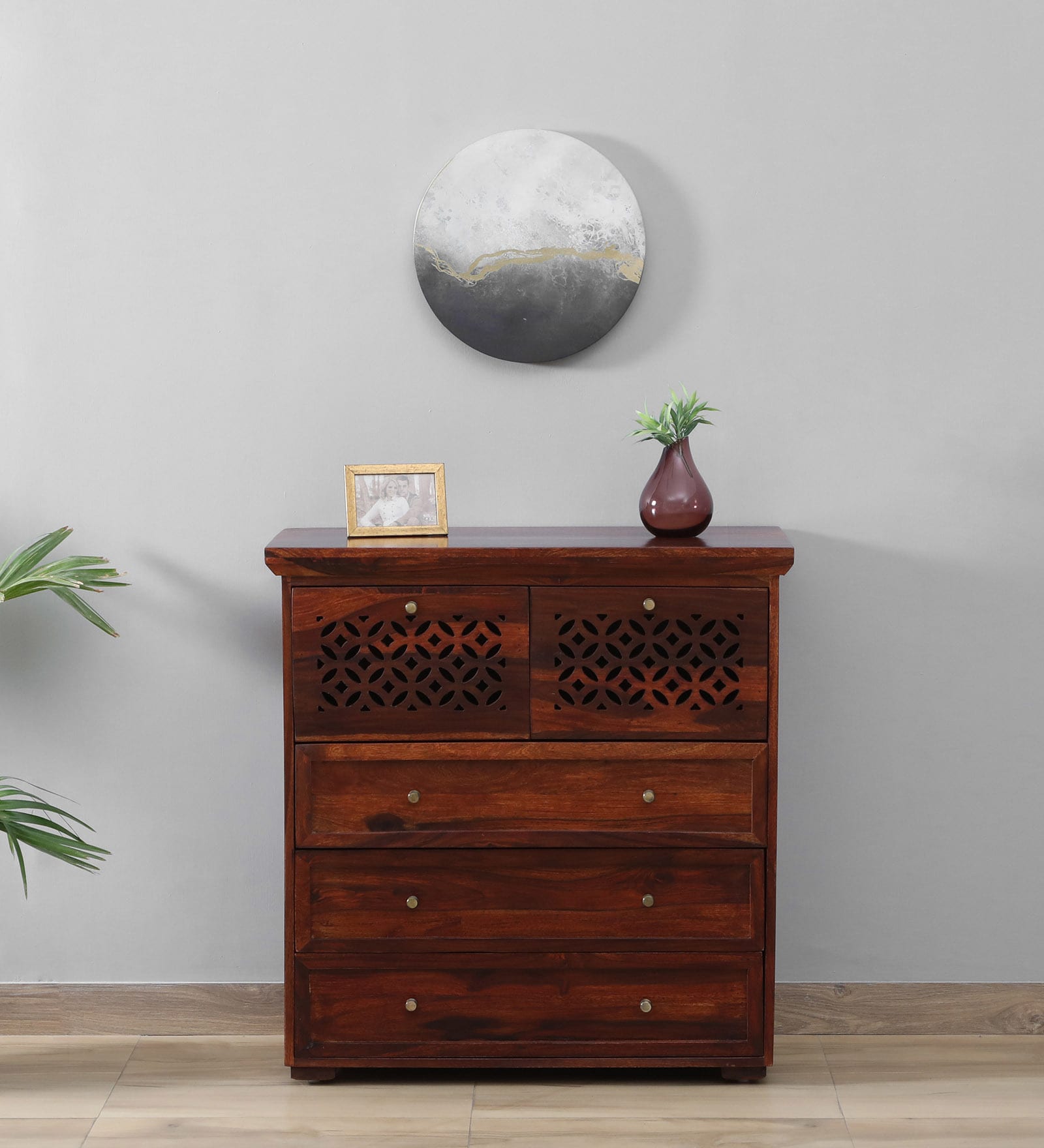 Parnika Sheesham Wood Chest Of Drawers In Honey Oak Finish