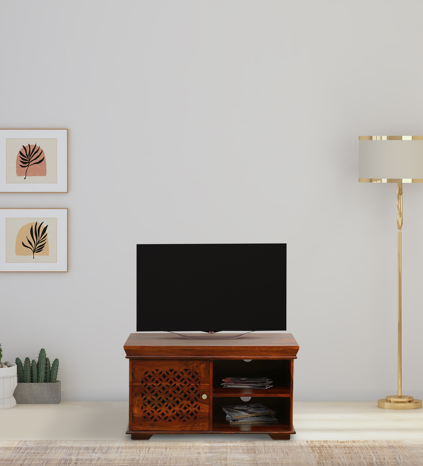 Parnika Sheesham Wood TV Console for TVs up to 32" In Honey Oak Finish