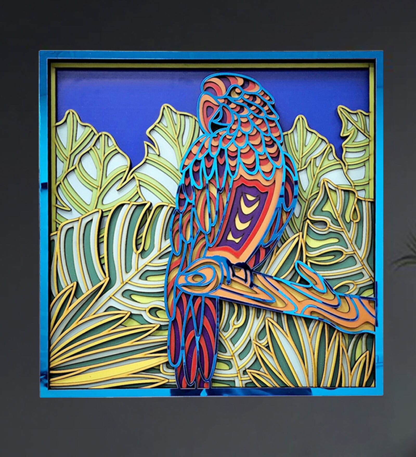 Parrot Rainforest Multicolor Mandala 3D Wooden Wall Art