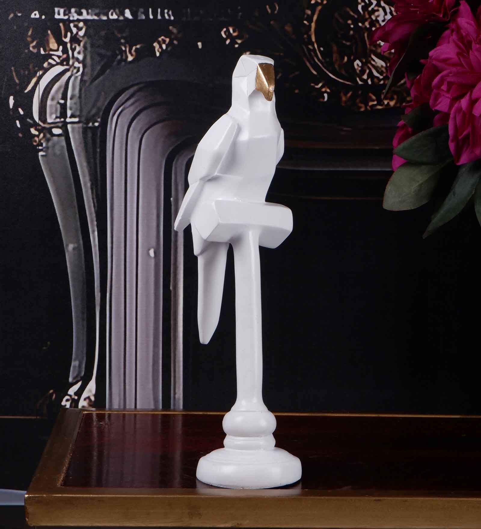 Parrot White Polyresin Figurine