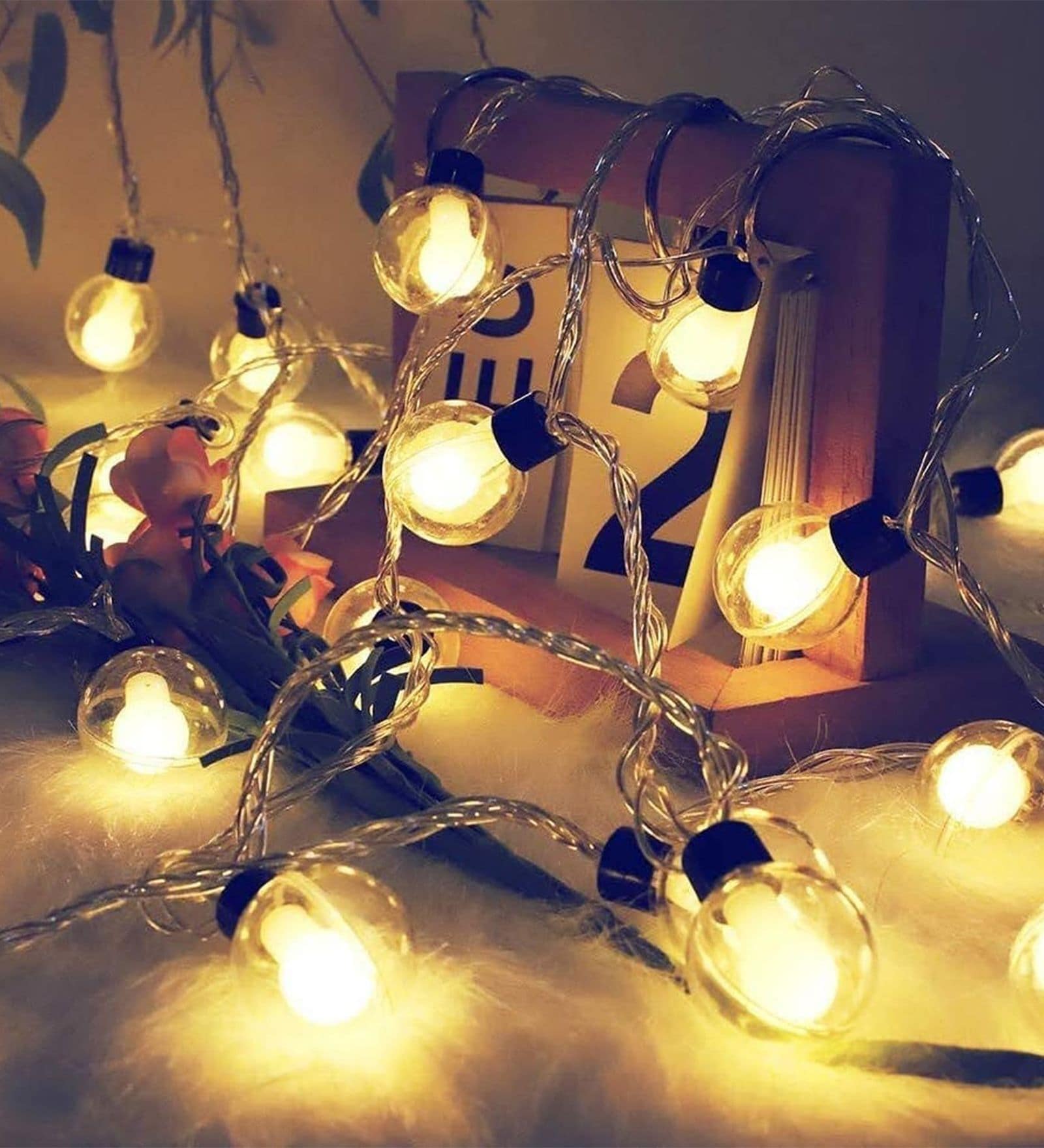 Warm White Double Glass LED Ball String Lights 14ft