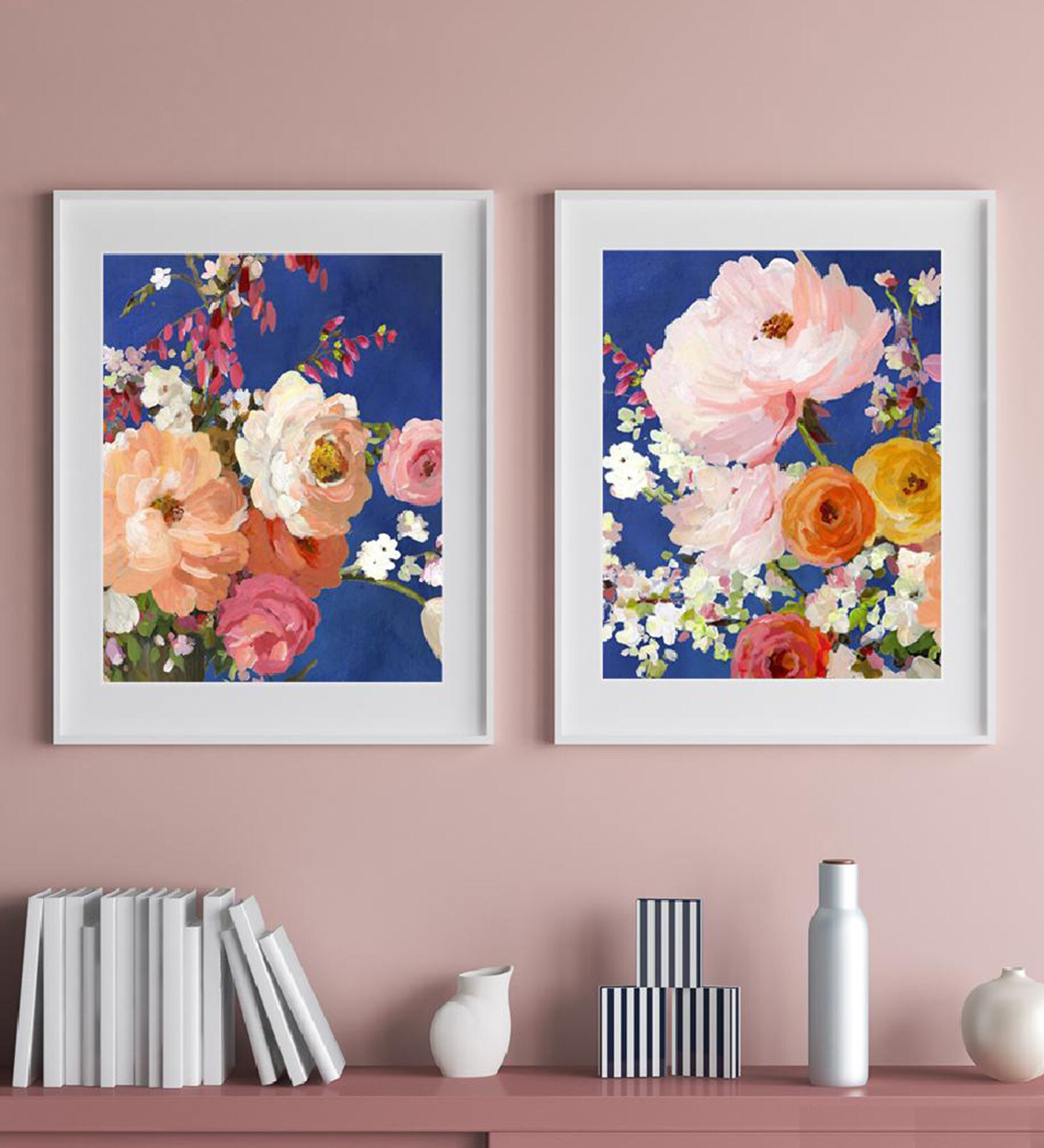 Pastel Bloom Multicolor Paper Framed Floral Art Print Set of 2