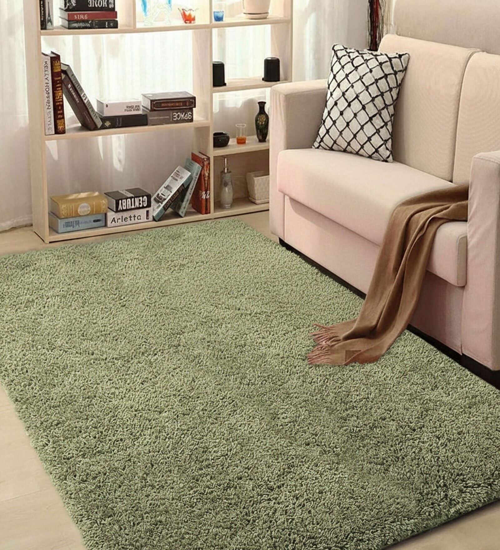 Pastel Green Geometrical Microfiber 4 x 6 Feet Machine Made Carpet Pastel Green Geometrical Microfiber 4 x 6 Feet Machine Made Carpet