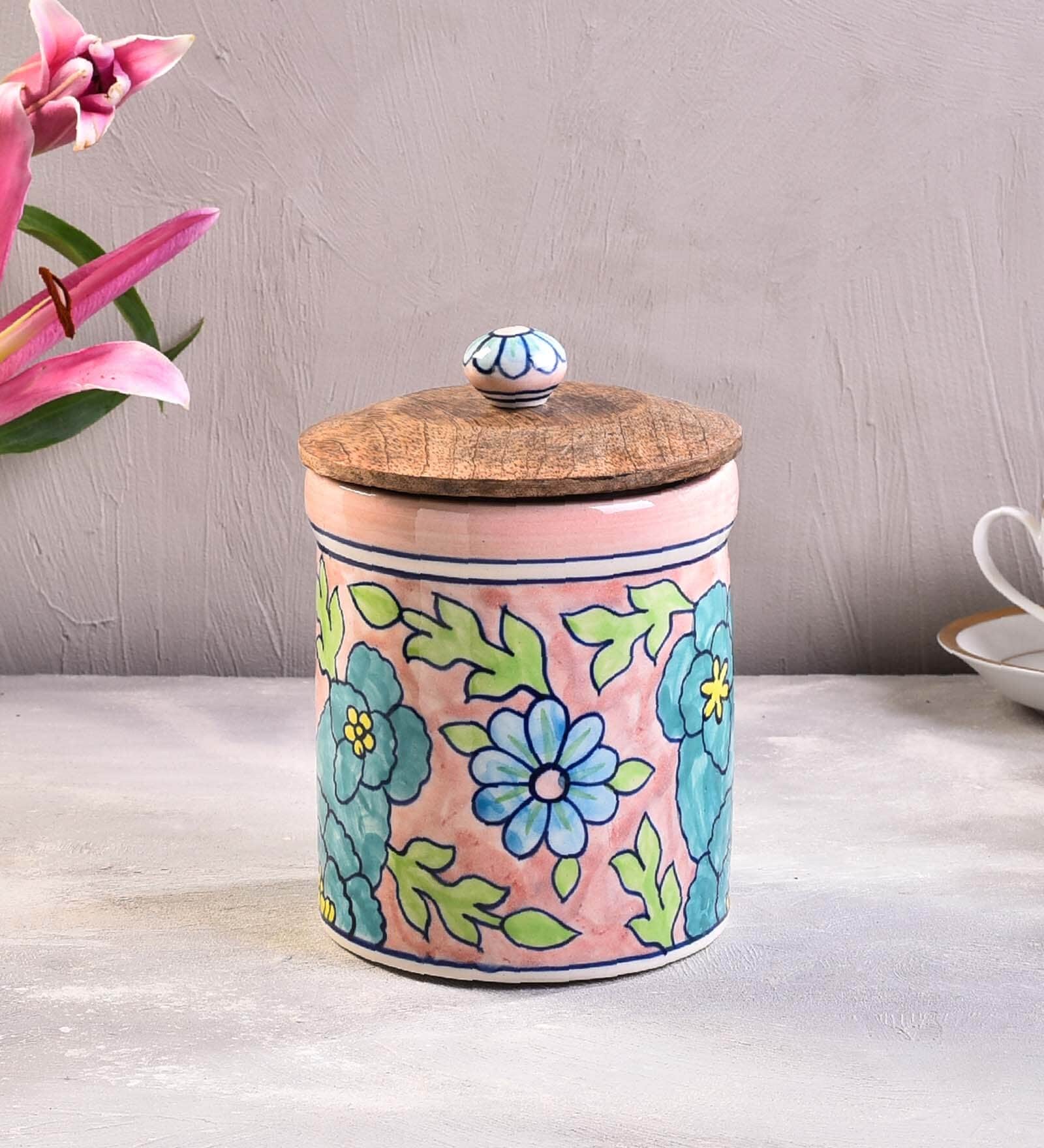 Pastel Pink 1 Ltr Ceramic Jar with Lid Pastel Pink 1 Ltr Ceramic Jar with Lid