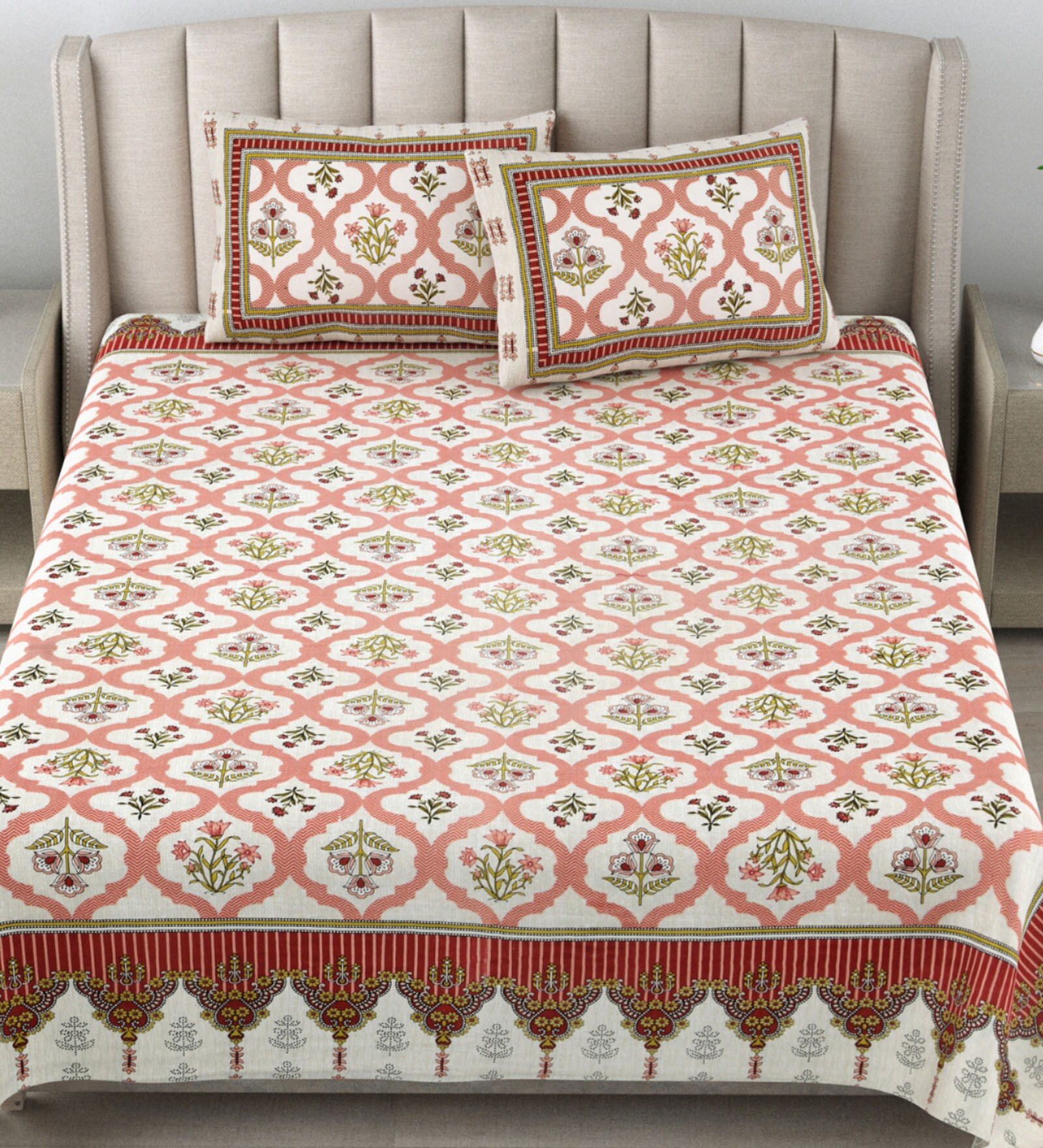 Pastel Purple Traditional 180 TC Cotton Printed Bedsheet With Two Pillow Covers For Queen Bed (Jungle Printed ,Pastel Purple ,153 GSM)