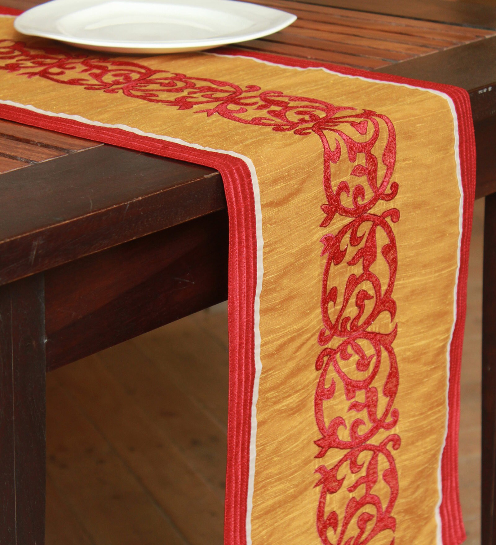 Patchwork with embroidery Silk 84x12 Inch Table Runner