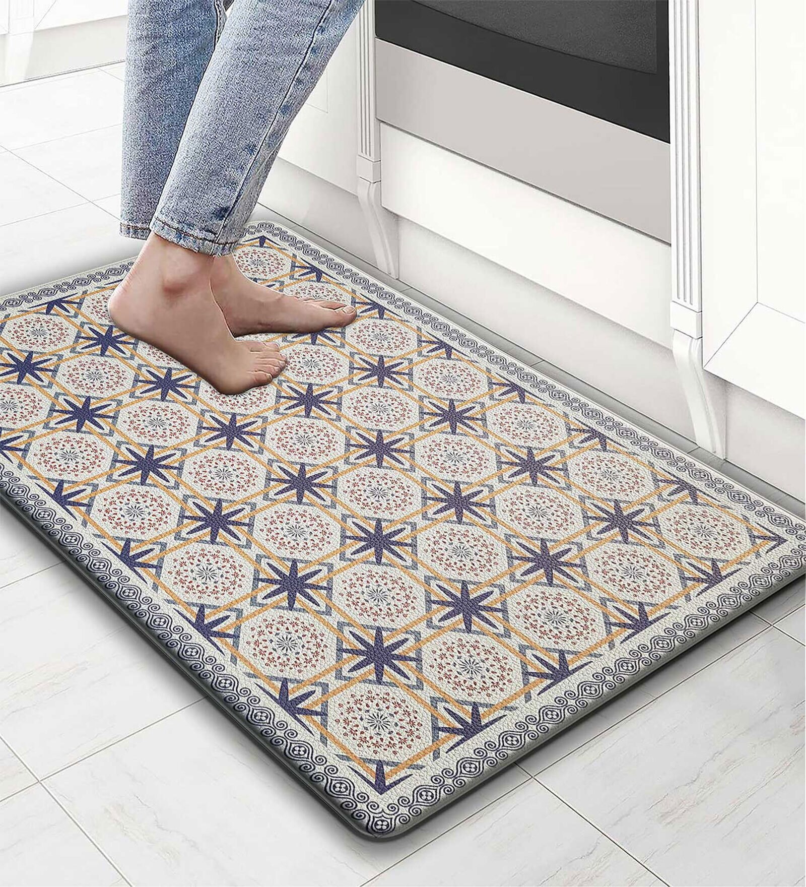 Geometric Microfibre 30x18 Inches Anti Skid Door Mat