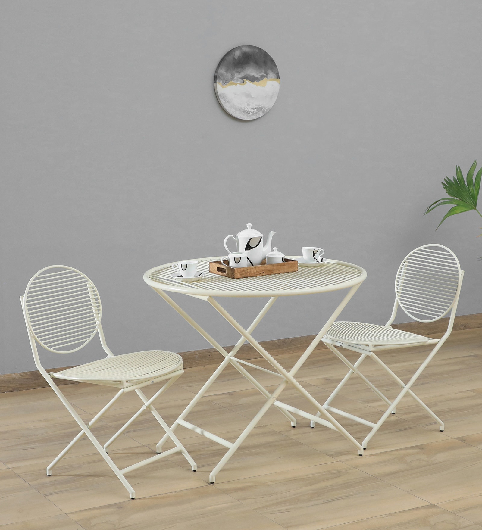 Buy Patio Metal Table and Chair Set in Off White Colour Online Table and Chair Sets Table