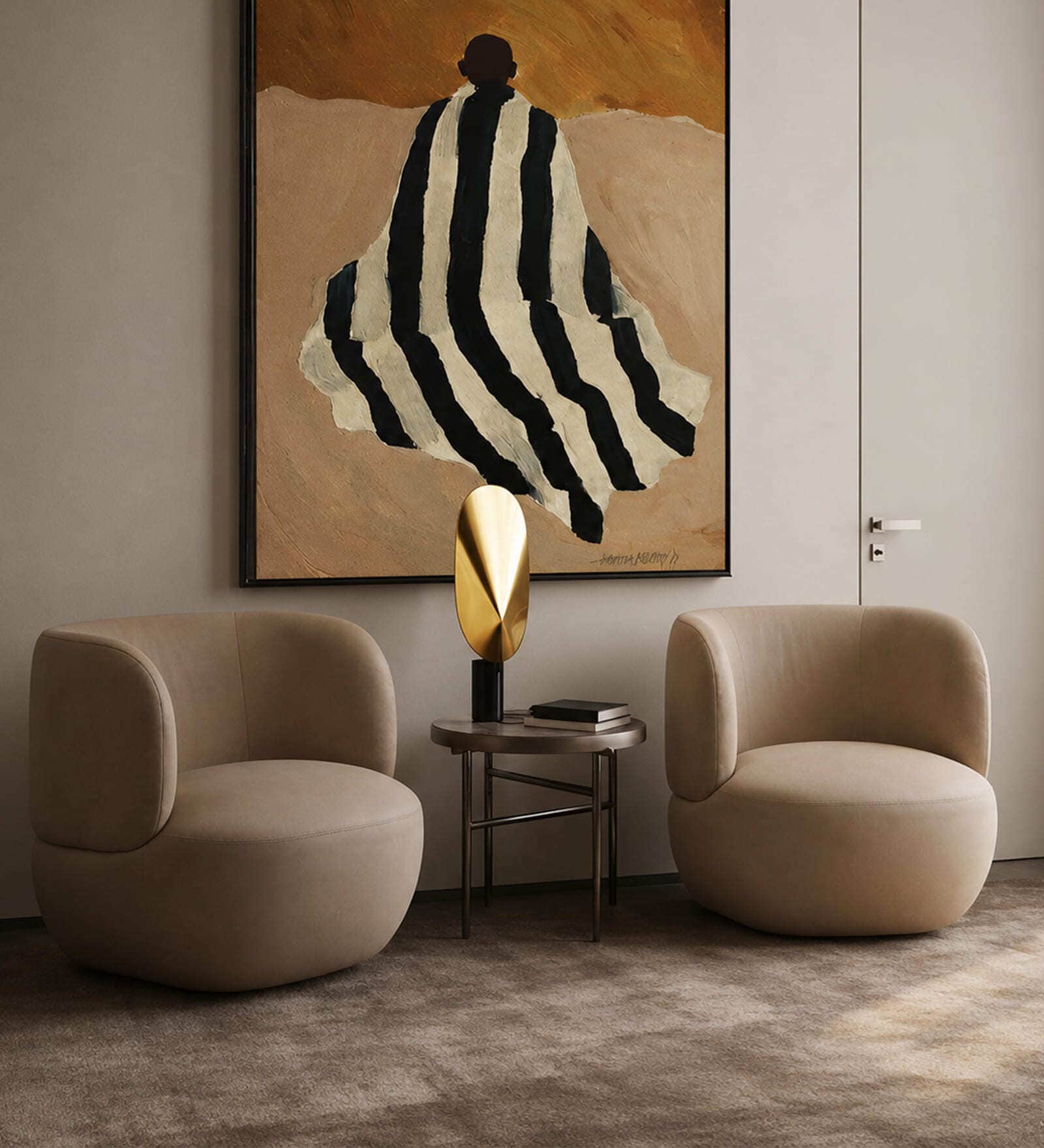 Patrica Lounger Chair In Chalk Mink Leather Fabric