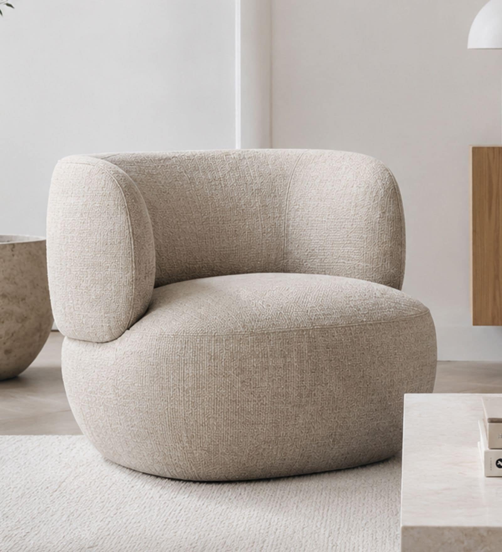 Patrica Lounger Chair With Upholstery Fabric In White Colour