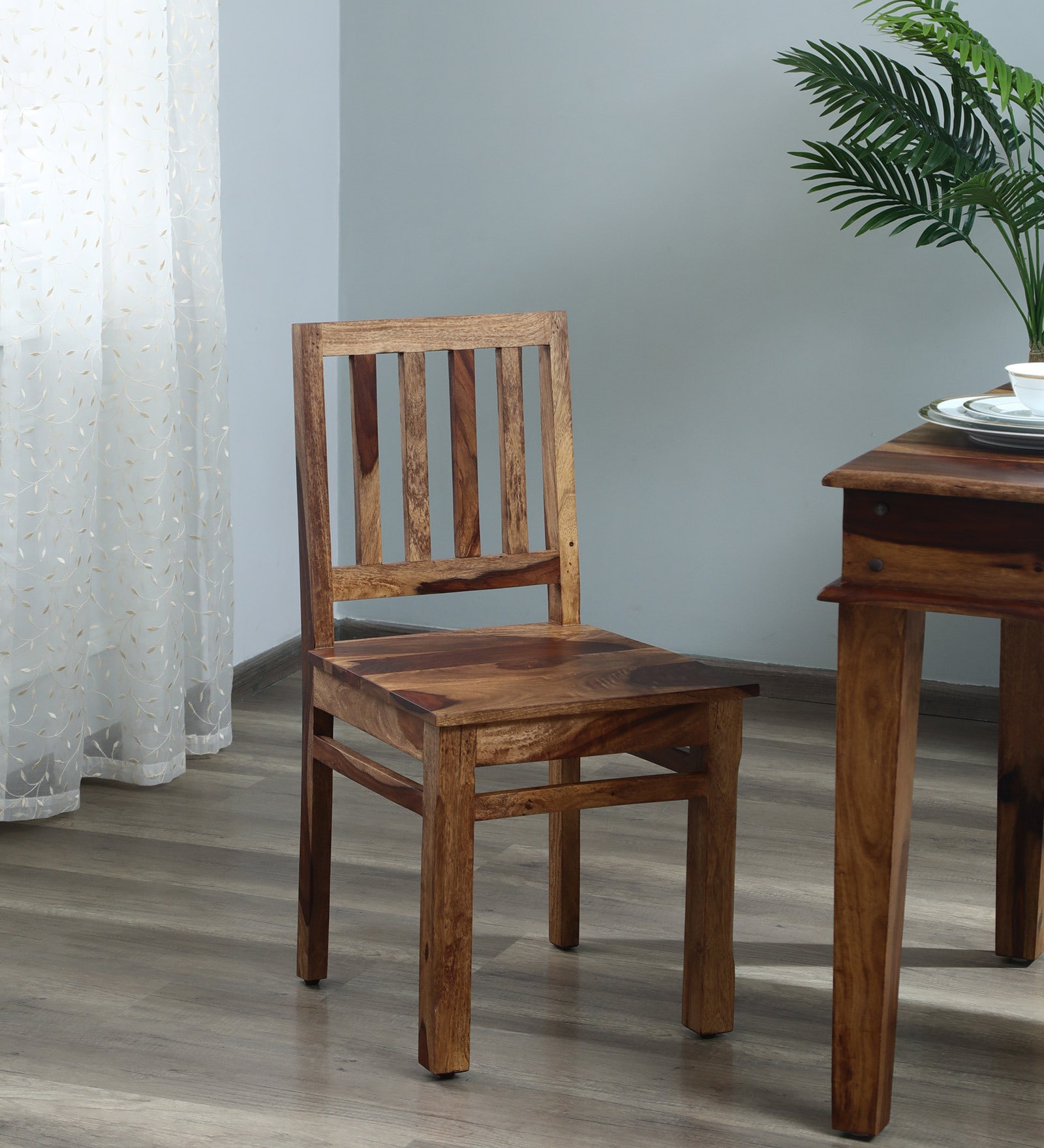 Patron Sheesham Wood Dining Chair In Rustic Teak Finish (Set Of 2)