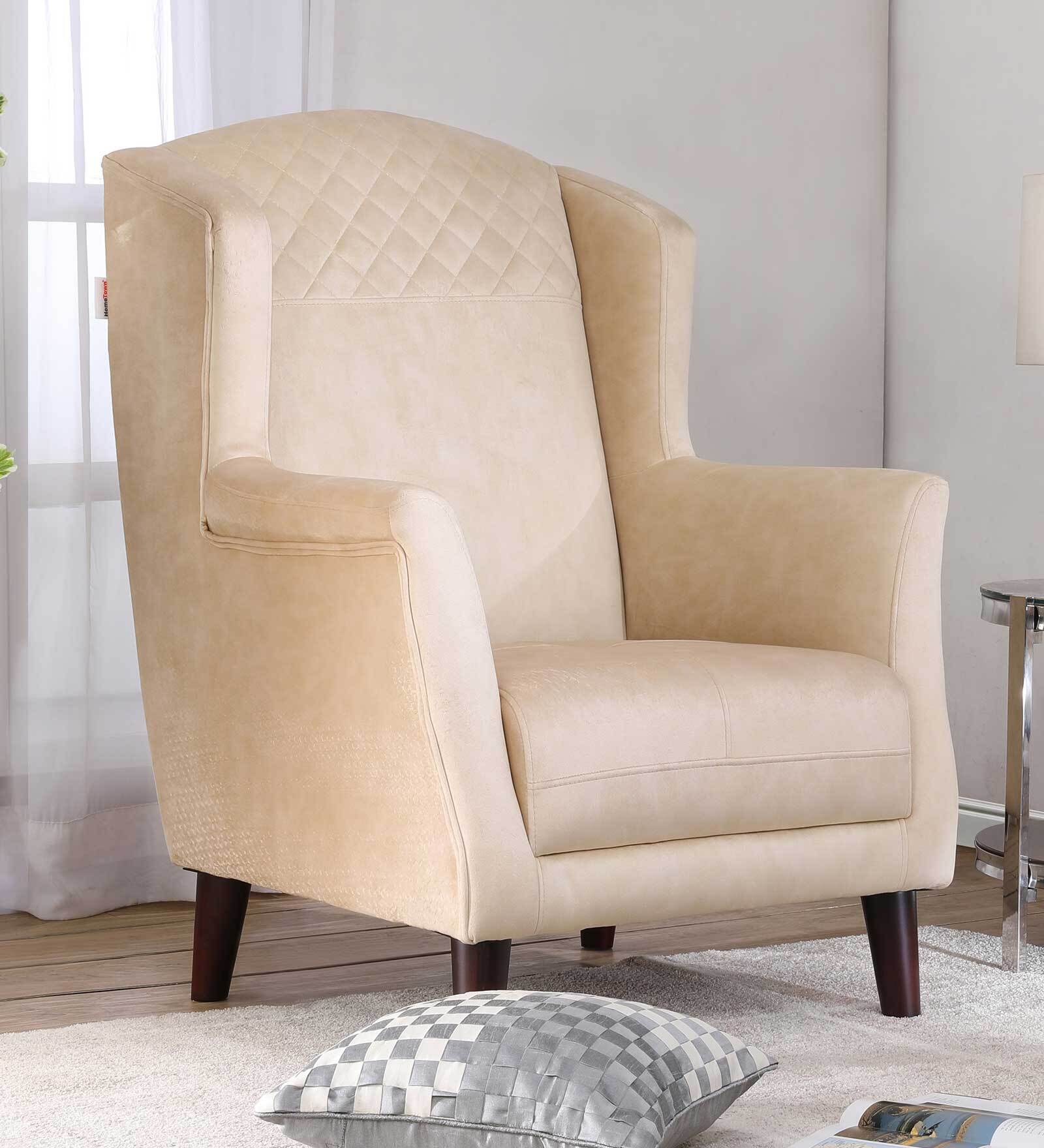 Patrona Fabric Wing Chair in Beige Colour