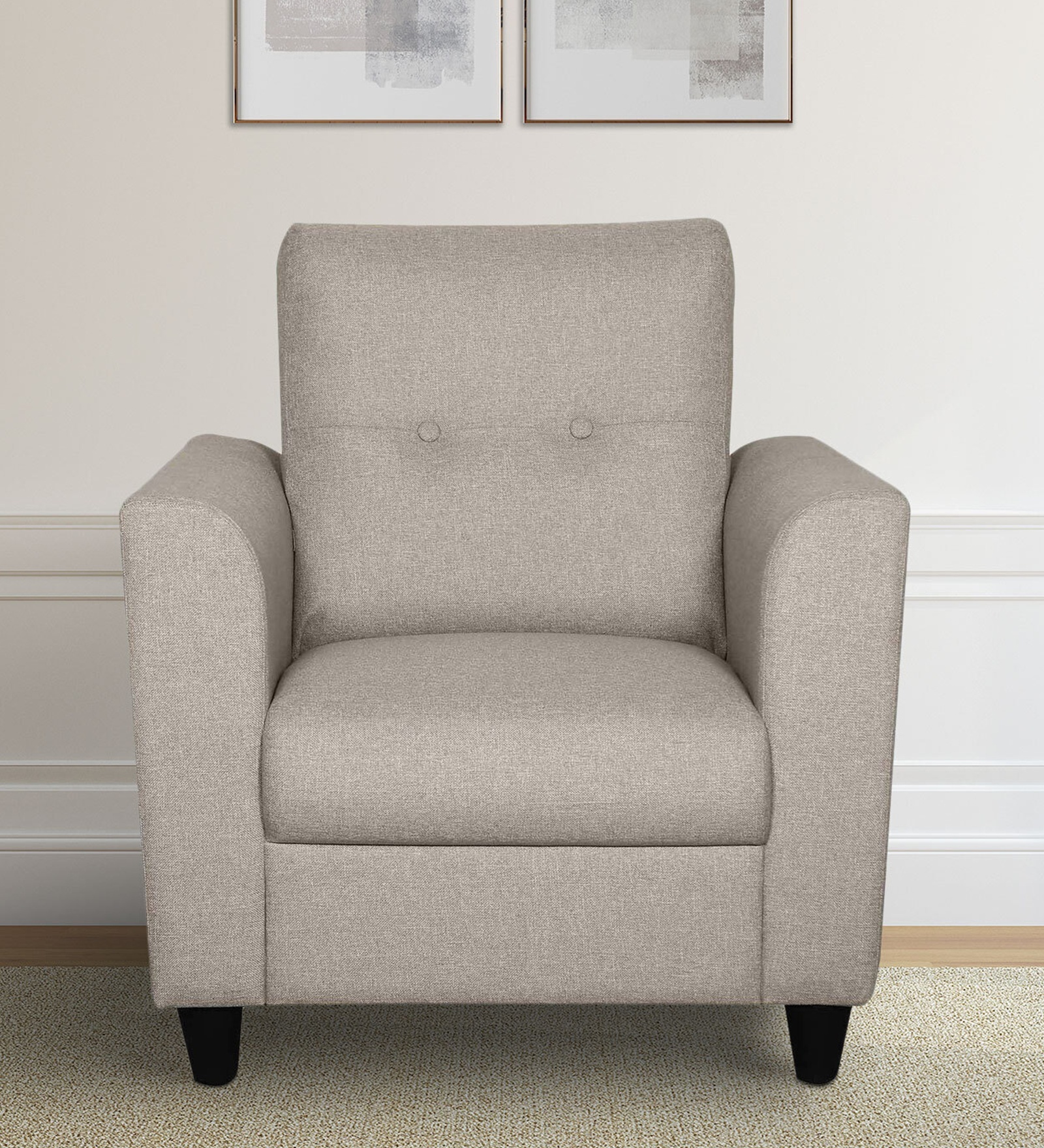 Paula Fabric 1 Seater Sofa in Beige Colour