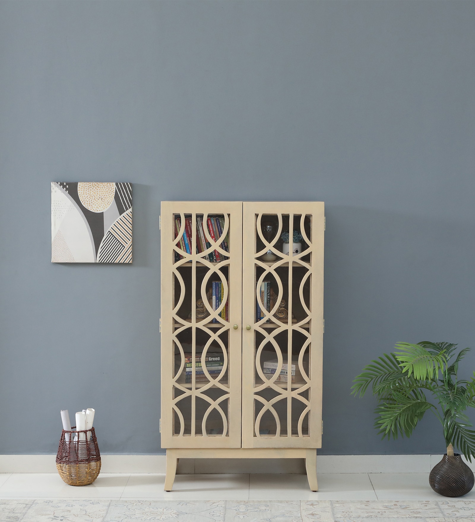 Paulina Solid Wood Book Case In Gold Wash Finish