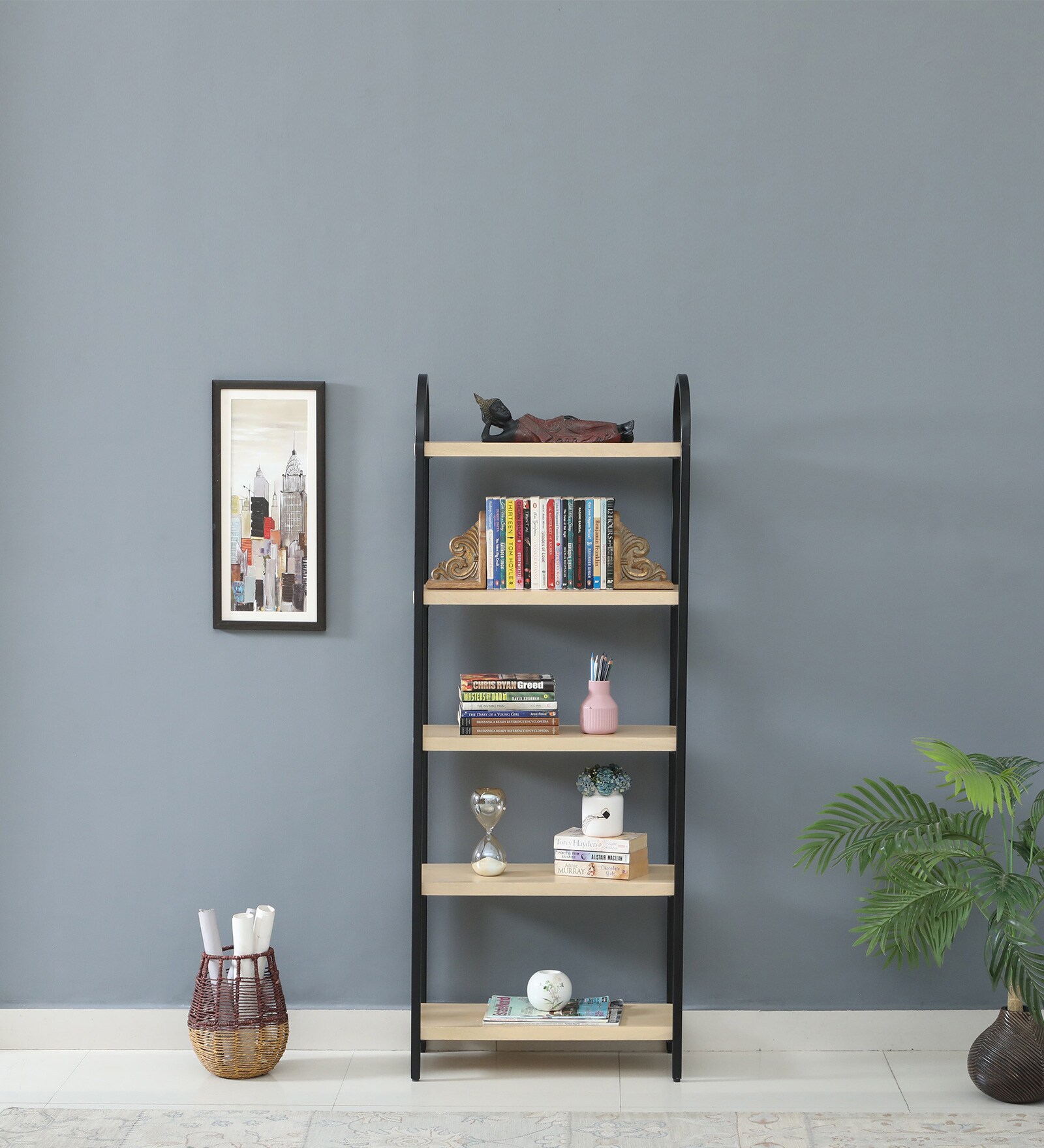 Paulina Solid Wood Book Shelf In Gold Wash Finish