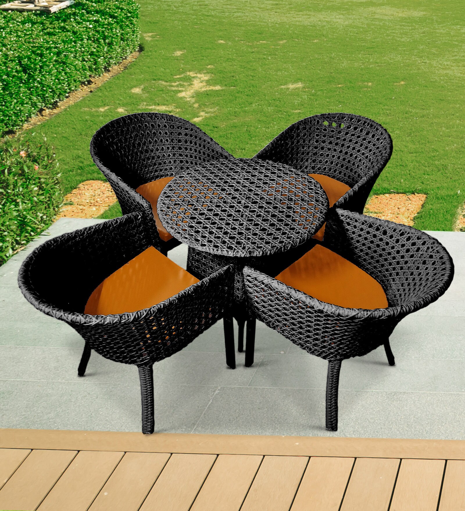 Pavillion Wicker Outdoor Table with 4 Chair in Courduroy Black Finish