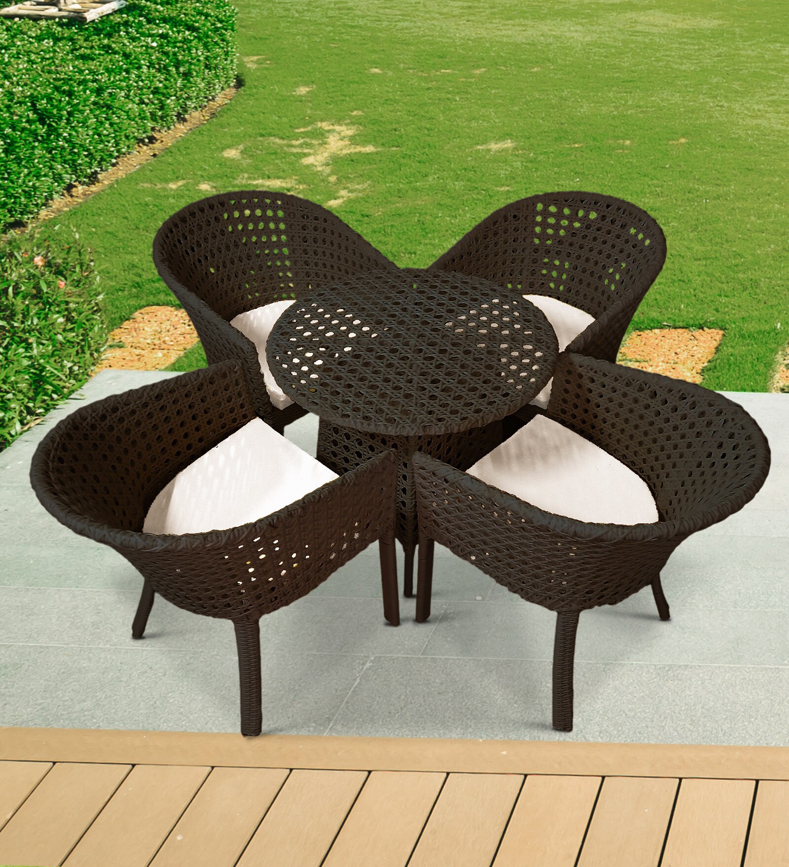Buy Pavillion Wicker Outdoor Table with 4 Chair in Courduroy Brown