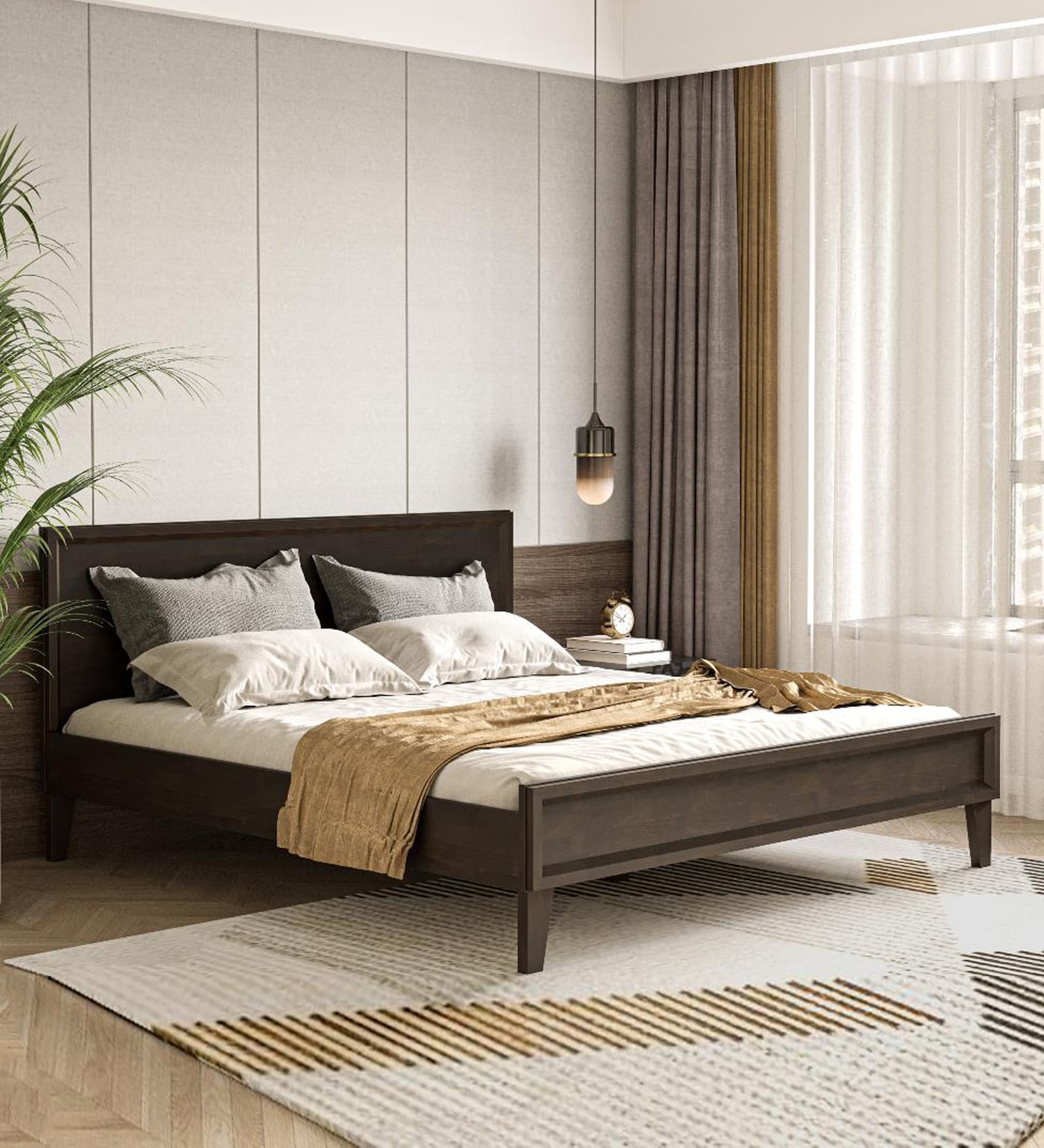 Buy Pavo Solid Wood King Size Bed In Irish Walnut Finish at 25 OFF by