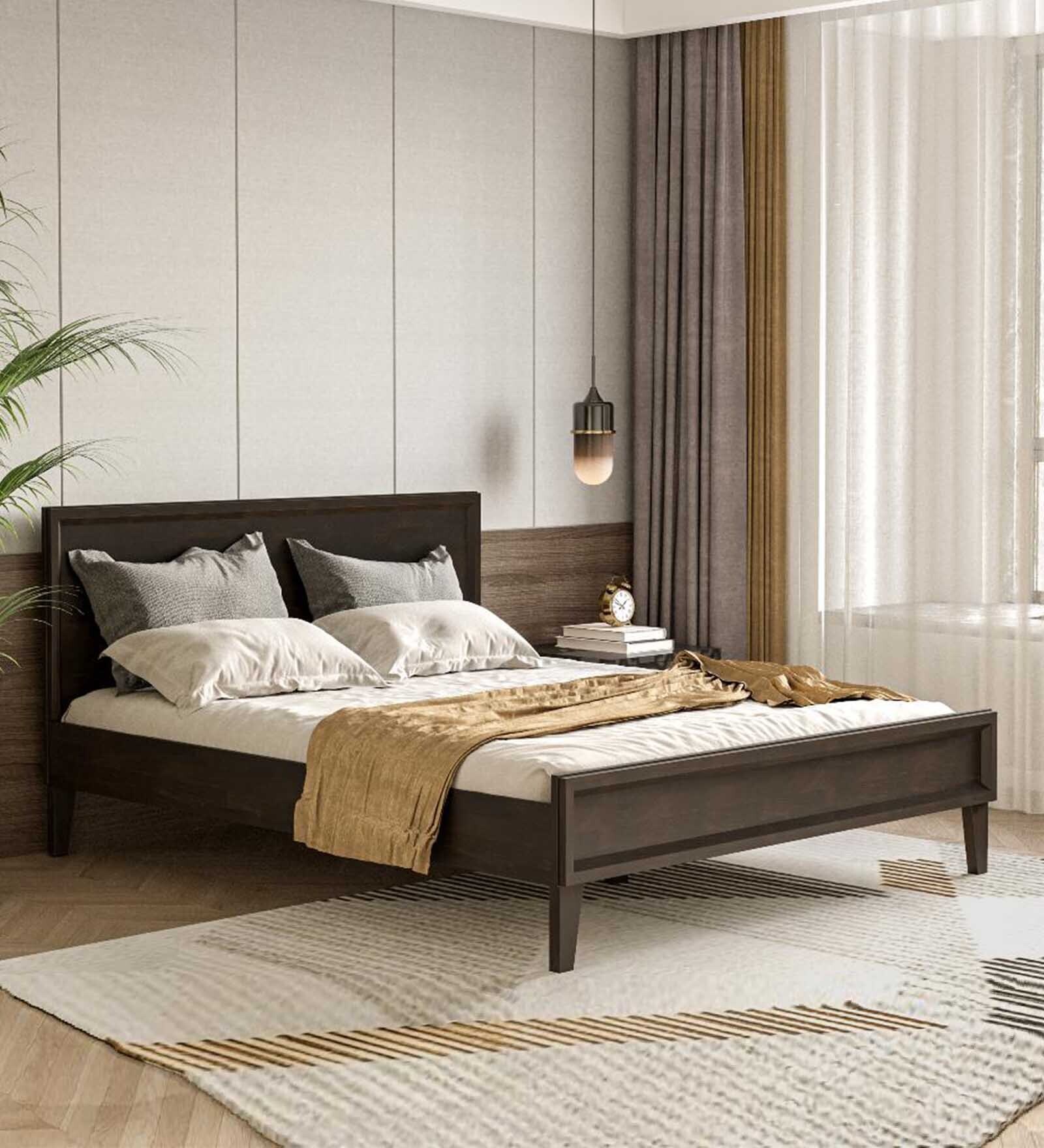 Buy Pavo Solid Wood Queen Size Bed In Irish Walnut Colour at 25 OFF by