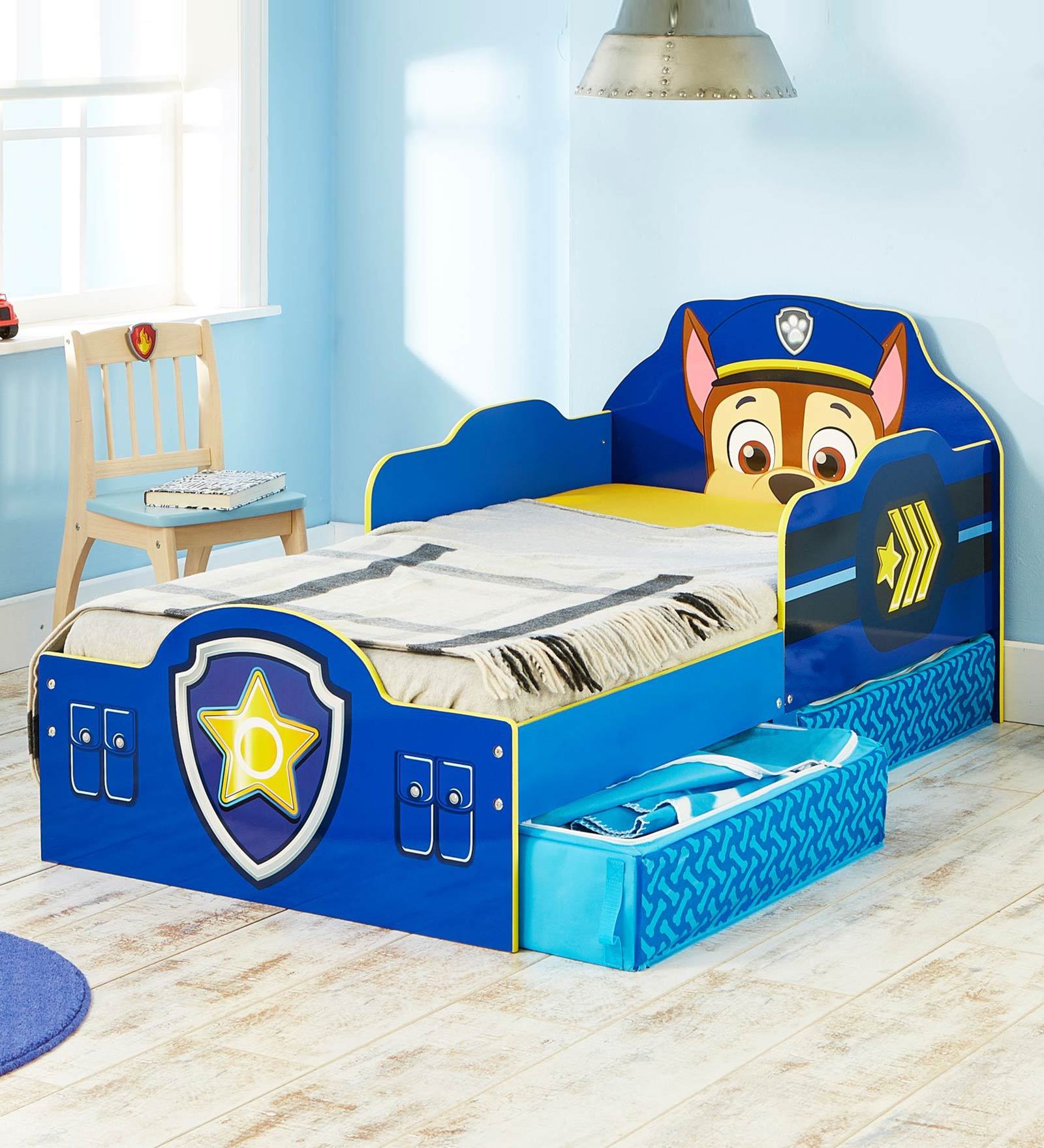 Paw Patrol Chase Toddler Bed with Drawer Storage in Blue Colour