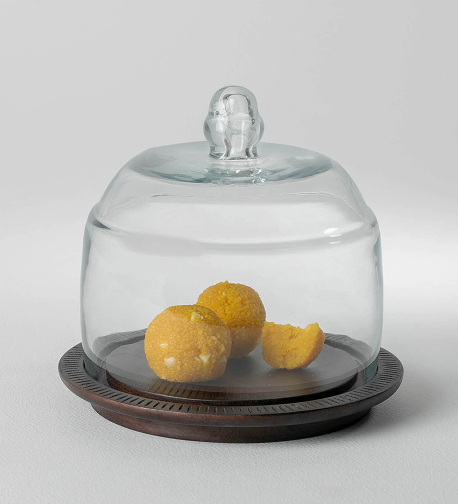Pawn Brown Glass Cloche with Wooden Base