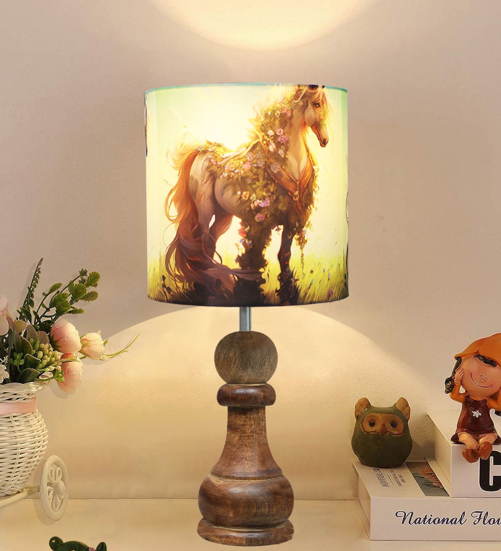 Pawn Horse Chess Rustic Wooden Base Bedside Night Lamp