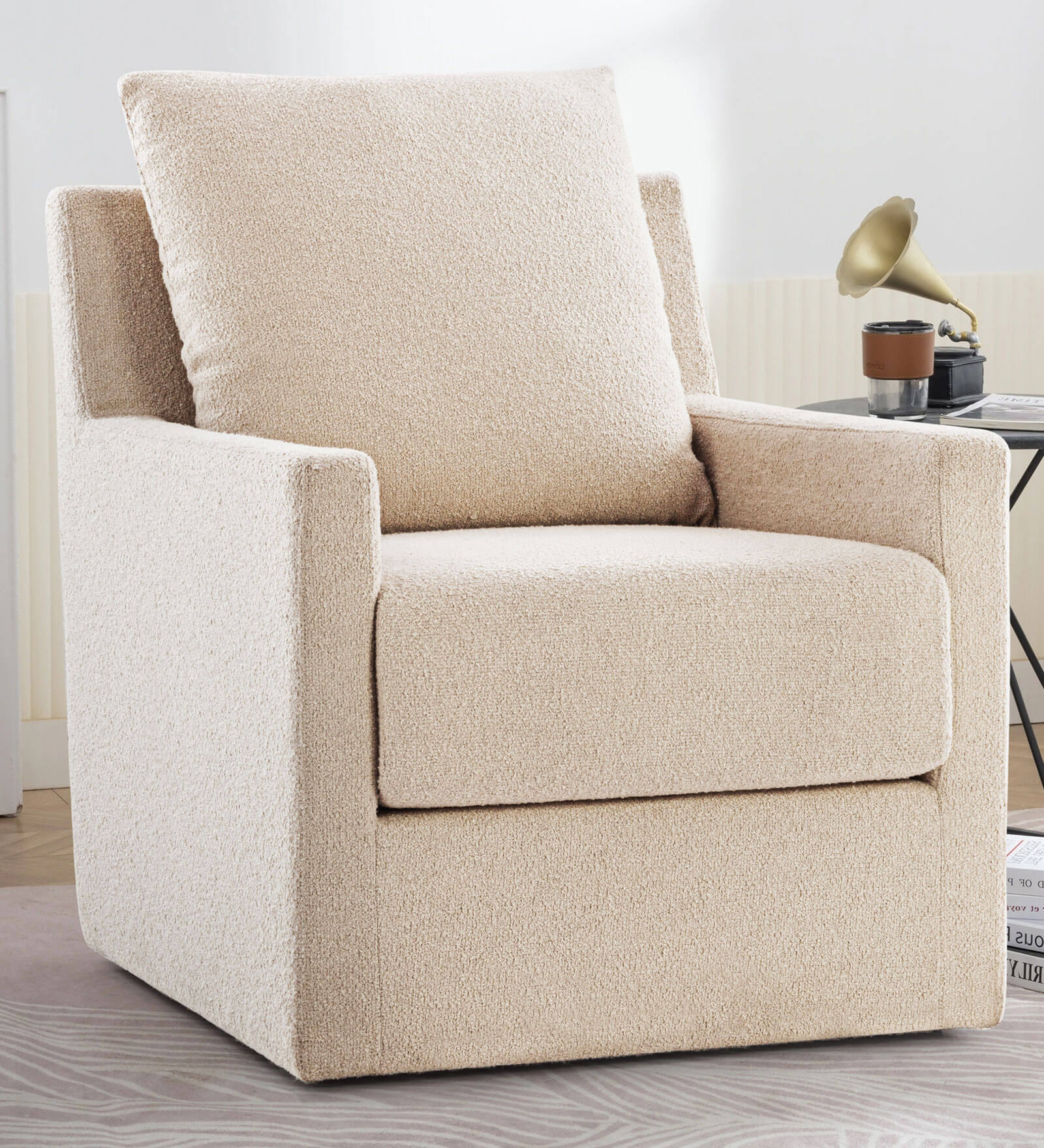 Paz Boucle Fabric Lounge Chair In Beige Color