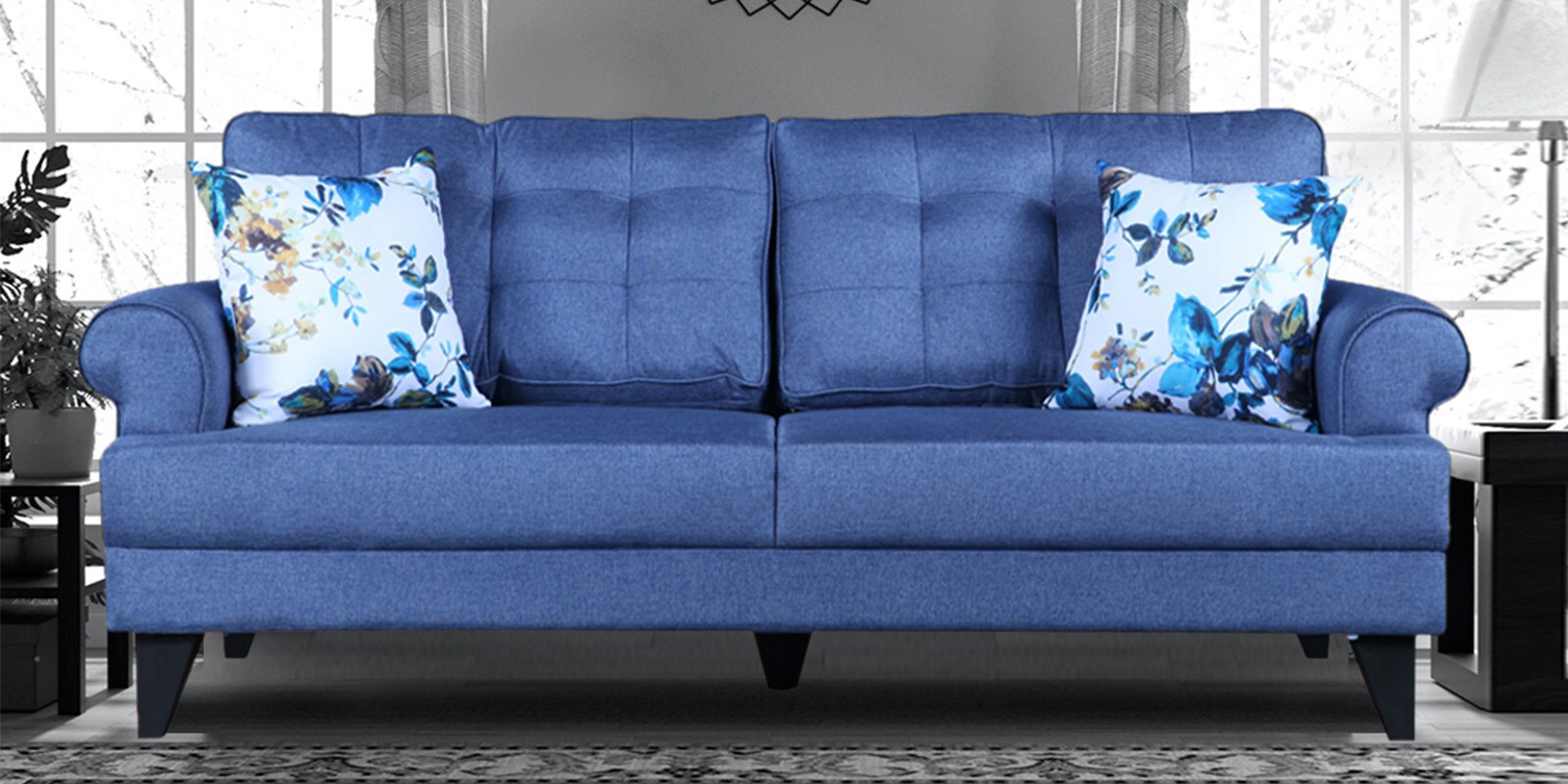 Paddington Fabric Three Seater Sofa in Blue Colour