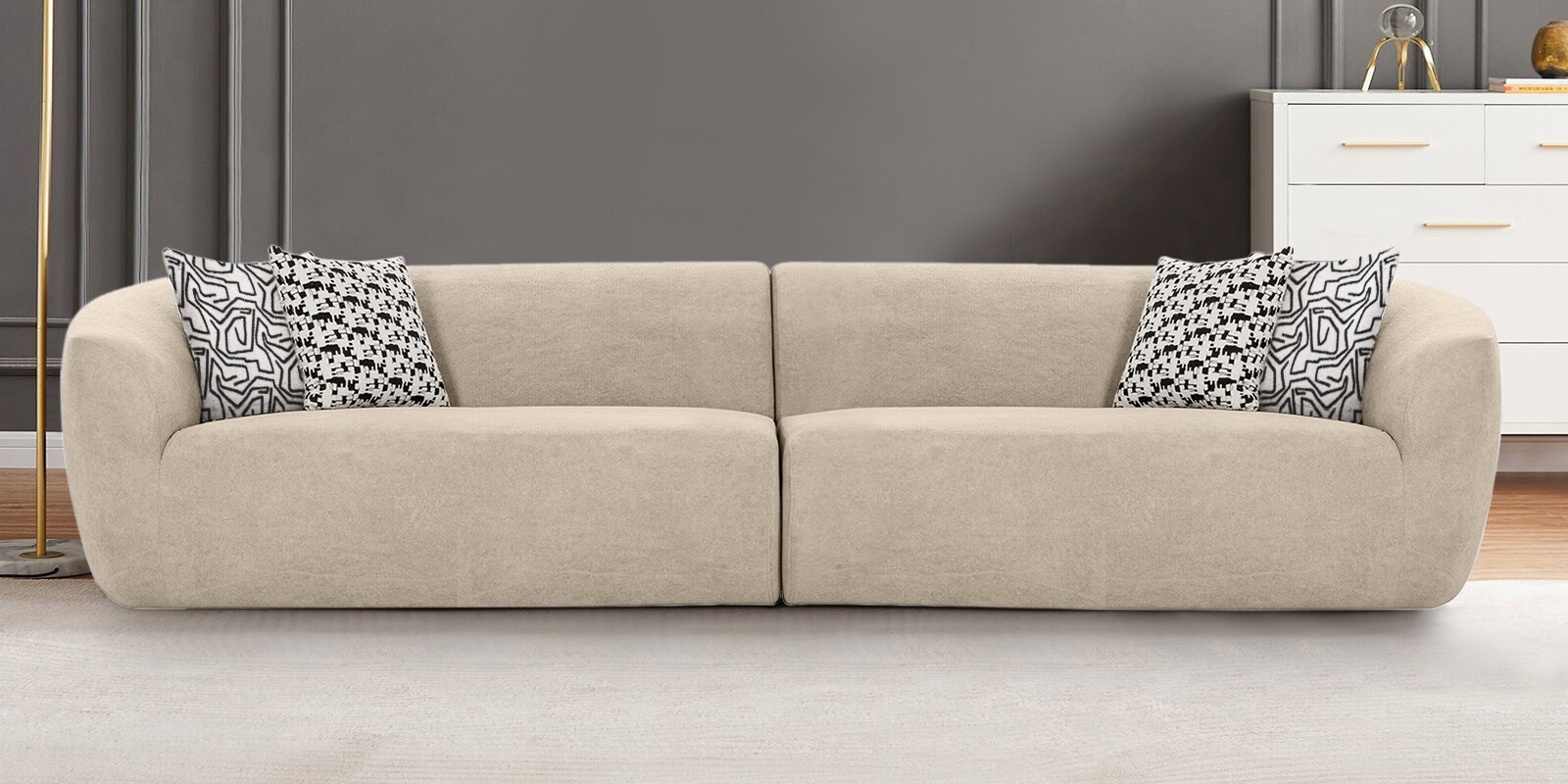 Palm Spring Fabric 4 Seater Sofa in Sand Brown Colour