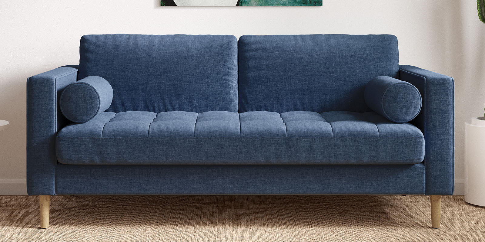 Palo Fabric 3 Seater Sofa in Cyan Blue Colour Palo Fabric 3 Seater Sofa in Cyan Blue Colour