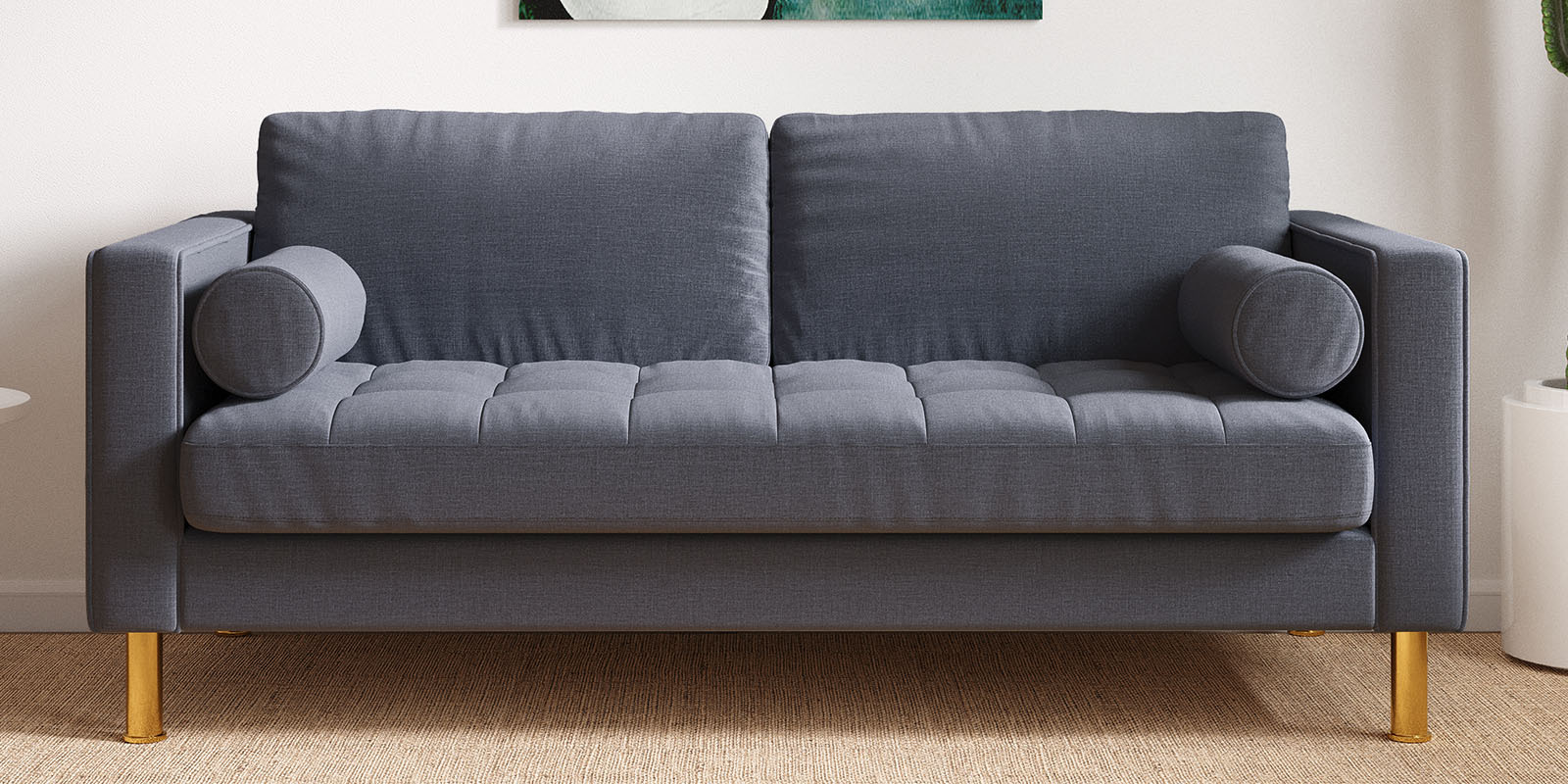 Palo 2 Seater Sofa With Metal Legs in Cyan Blue Colour