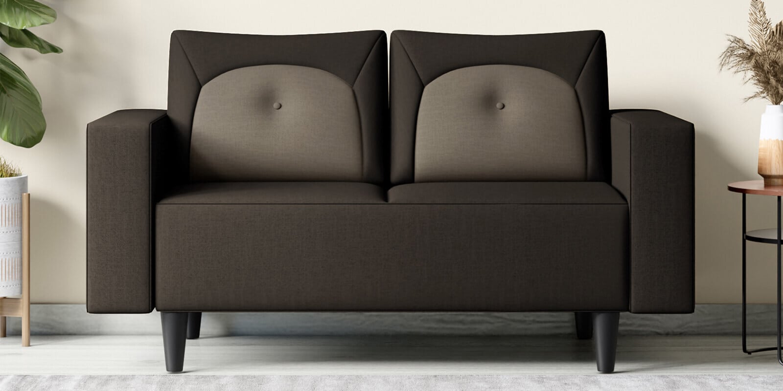 Pangram Fabric 2 Seater Sofa In Dark Brown Colour