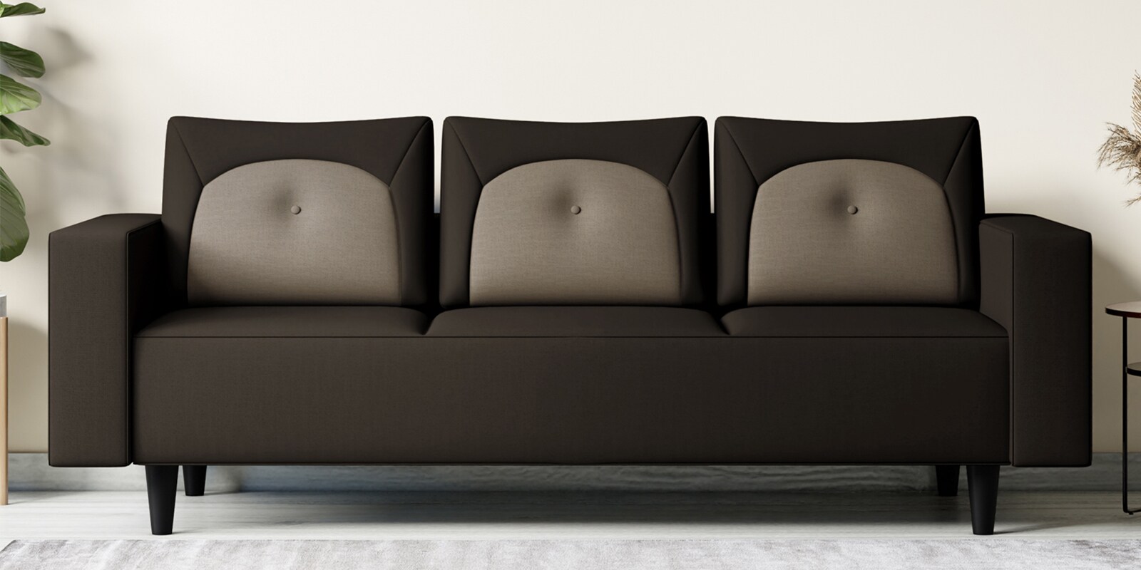 Pangram Fabric 3 Seater Sofa In Dark Brown Colour