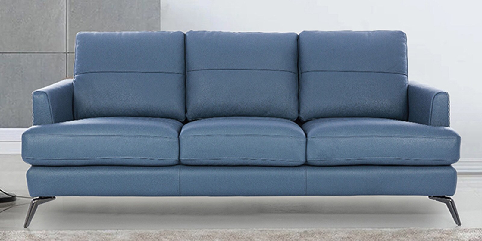 Paris Half Leather 3 Seater Sofa In Delph Blue Colour