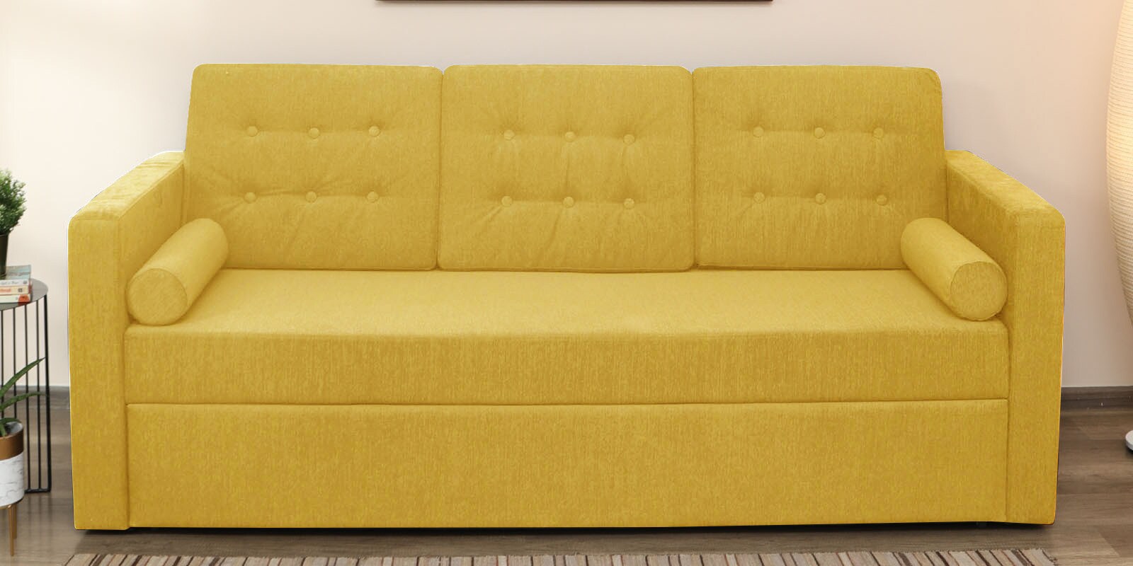 Buy Parlier Velvet Pull Out Sofa Cum Bed In Camel Yellow Colour at 7 OFF by Woodsworth from