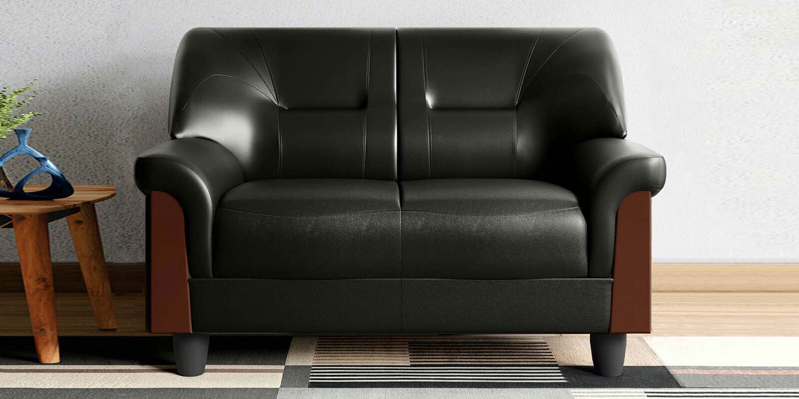 Parto Leatherette 2 Seater Sofa In Black Colour