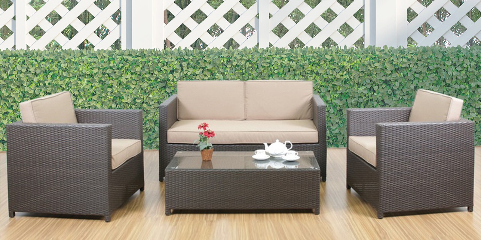 Buy Patio Outdoor Sofa Set in Brown Colour by Octane Online Table and