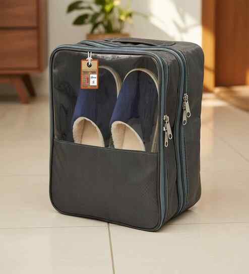 Pack Of 1 Grey Nylon Travel Shoe Bags Cover