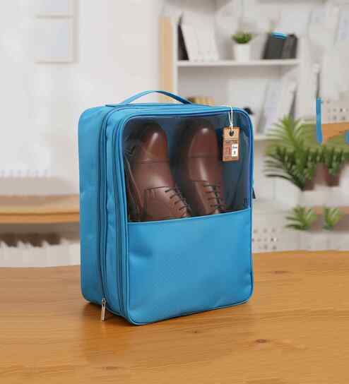 Pack Of 1 Sky Blue Nylon Travel Shoe Bags Cover
