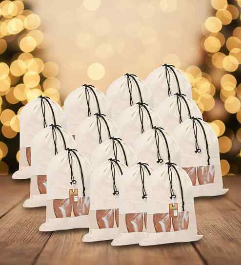Pack Of 15 White Cotton Shoe Organizer Bag Covers