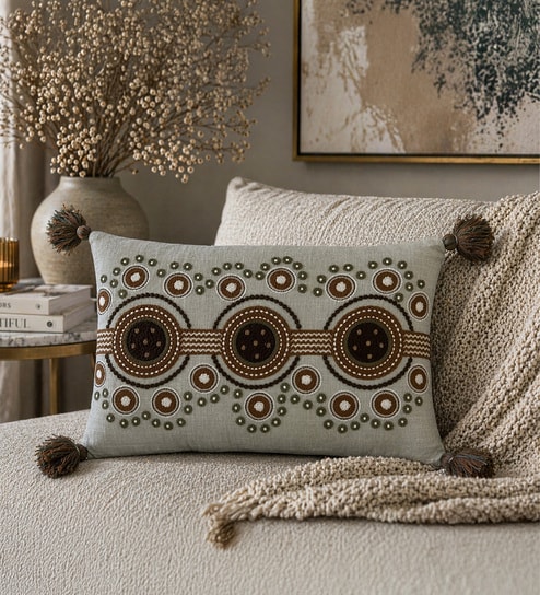 Pack of 2 Brown Abstract  Cotton Hand Crafted Cushion Covers