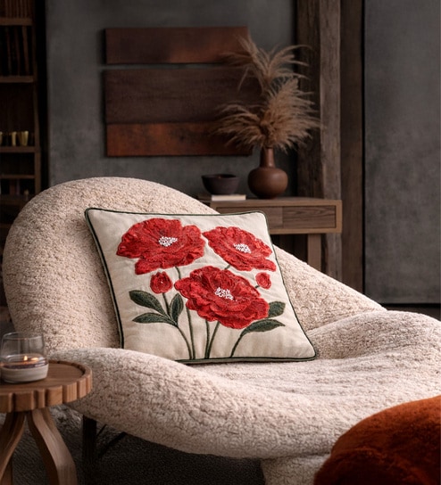 Pack of 2 Crimson Red Floral  Velvet Hand Crafted Cushion Covers