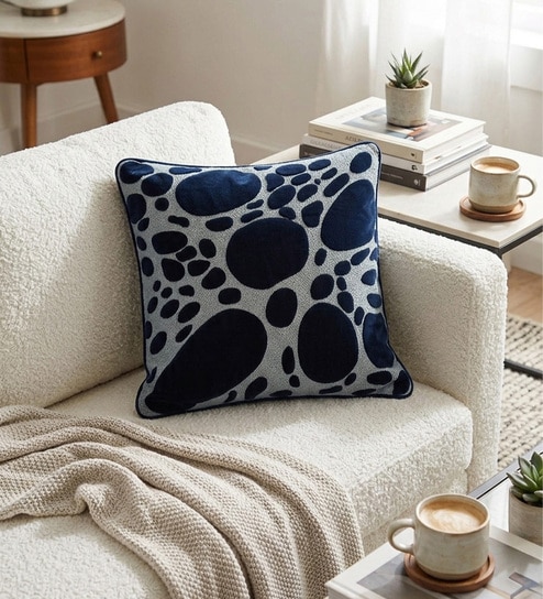 Pack of 2 Deep Blue Abstract  Cotton Hand Crafted Cushion Covers