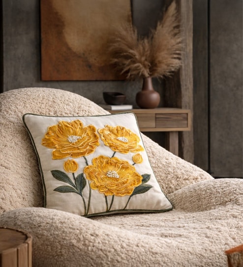 Pack of 2 Honeygold Floral  Cotton Velvet Hand Crafted Cushion Covers