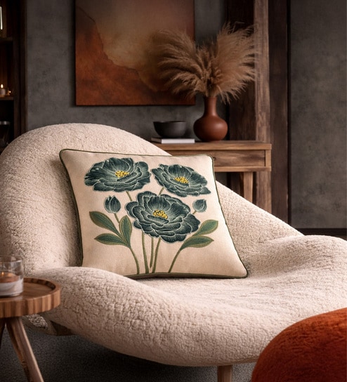 Pack of 2 Jade Green Floral  Cotton Velvet Hand Crafted Cushion Covers